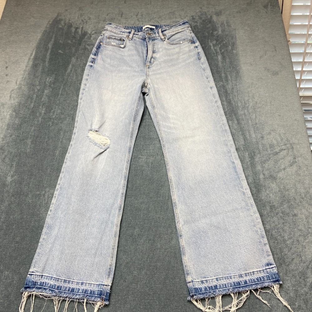 Loft Made And Loved The Wide Leg Jeans Womens 26/2 Blue Denim Frayed Hem Outdoor